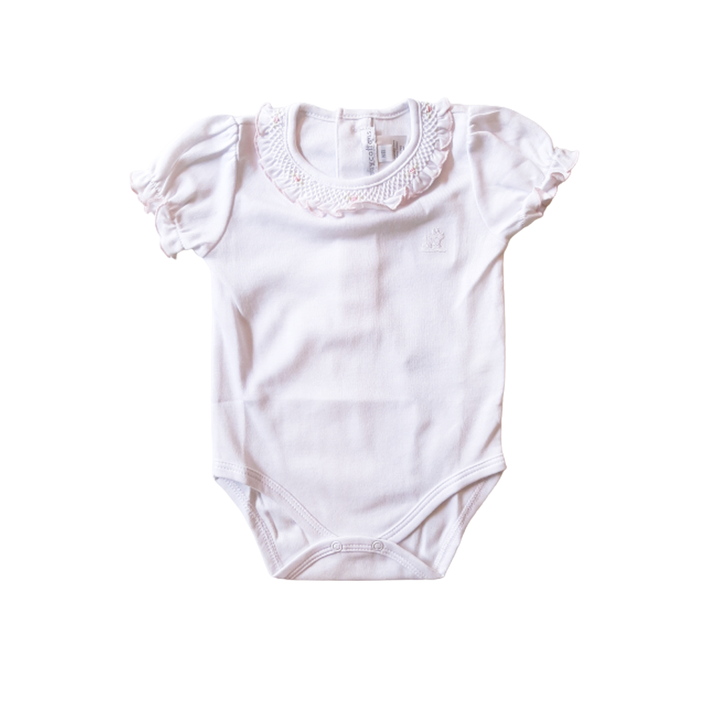 Body Babycottons Smock MC Bco/Rosa