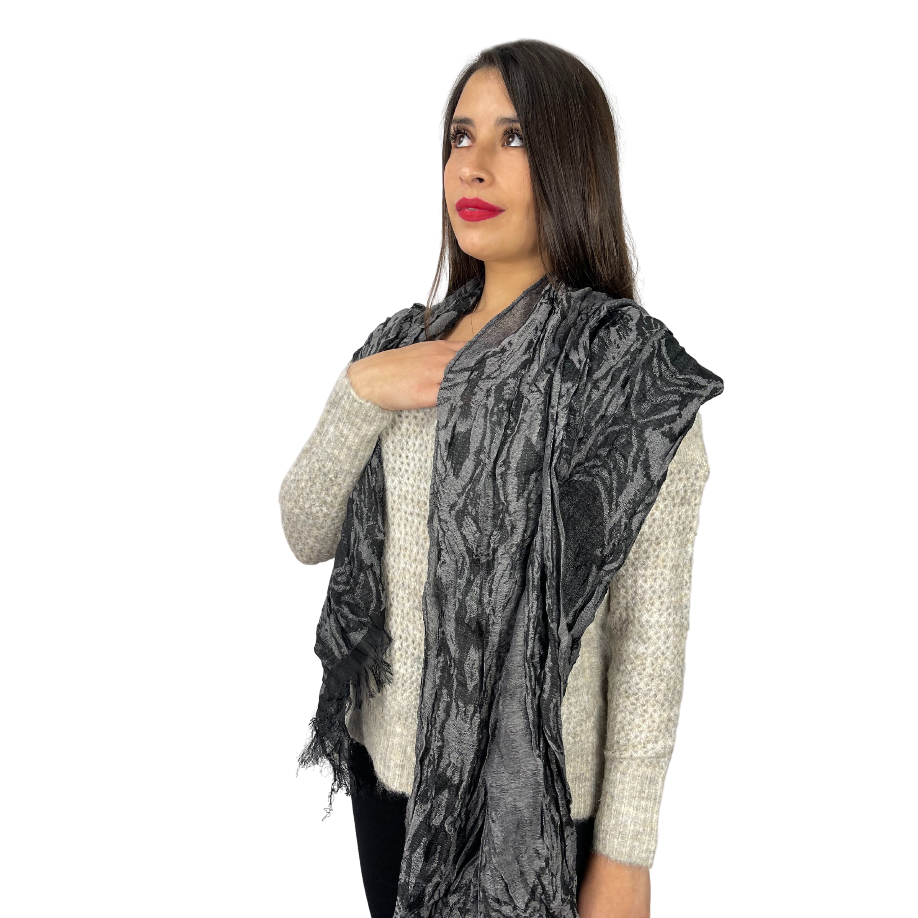 Bufanda Con Anaquelados Guess Gris Y Negro Fy455