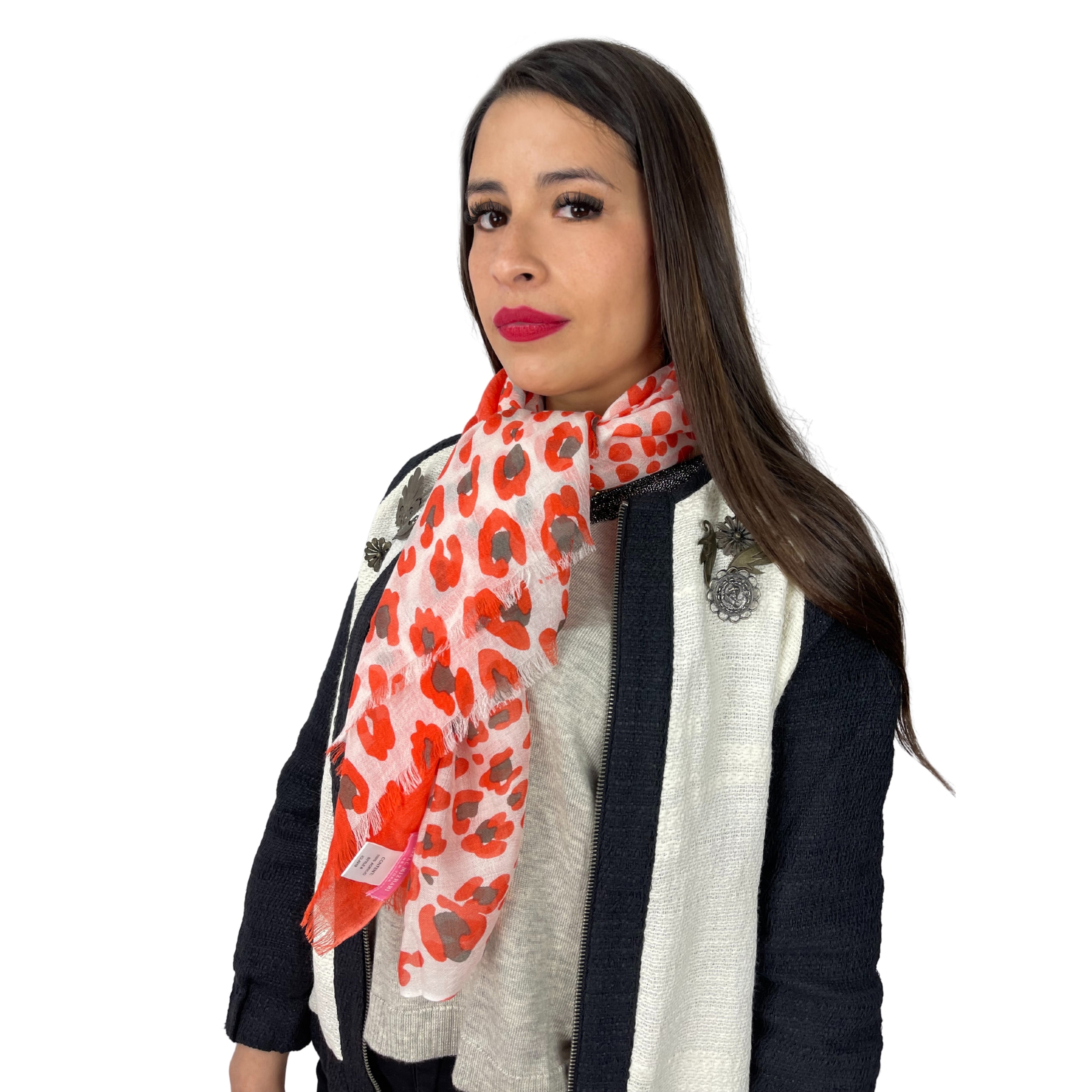 Bufanda Isaac Mizrahi Leopard Mixed Naranja Con Gris Icl491917
