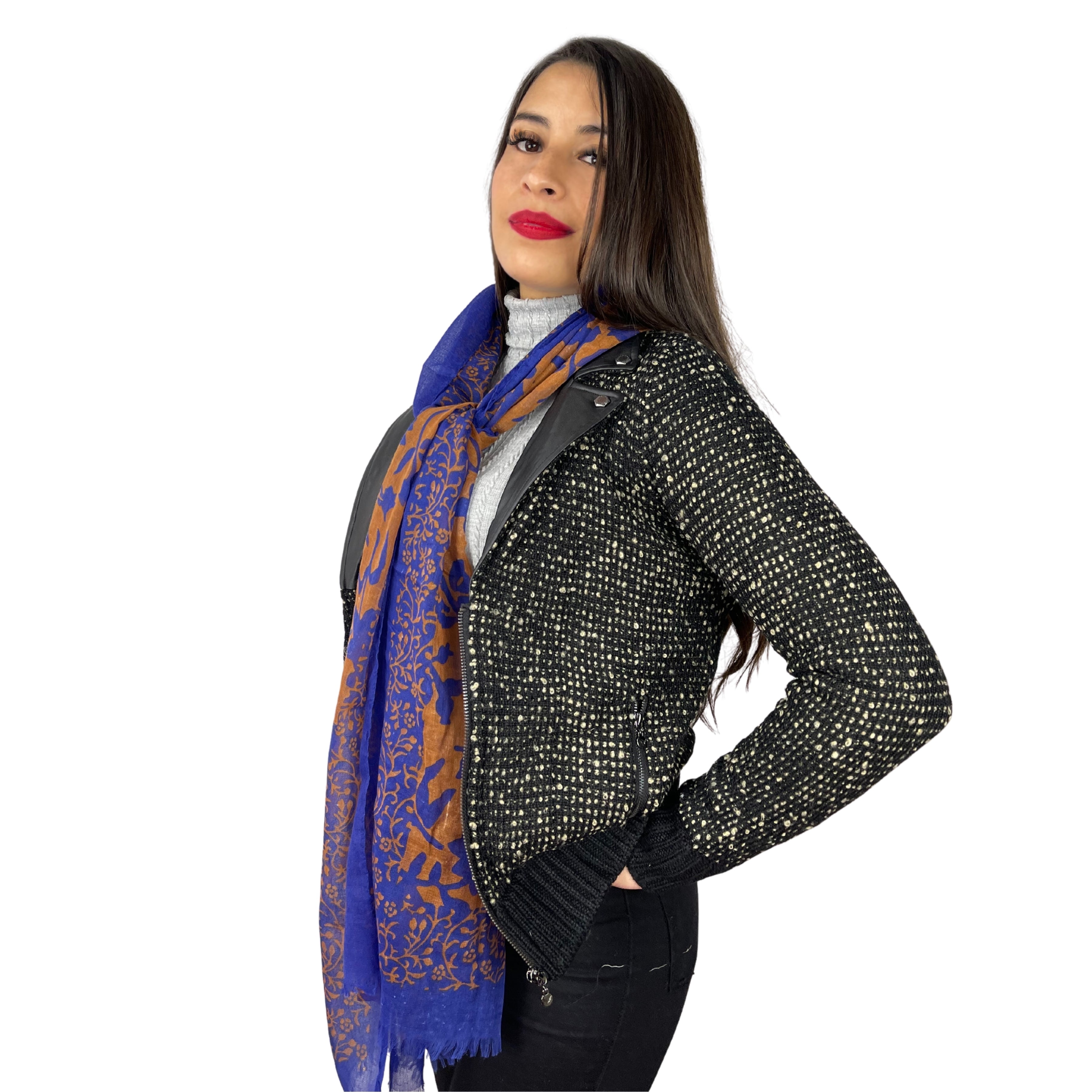 Bufanda Isaac Mizrahi Floral Mix Azul Y Marron Icl4920P24