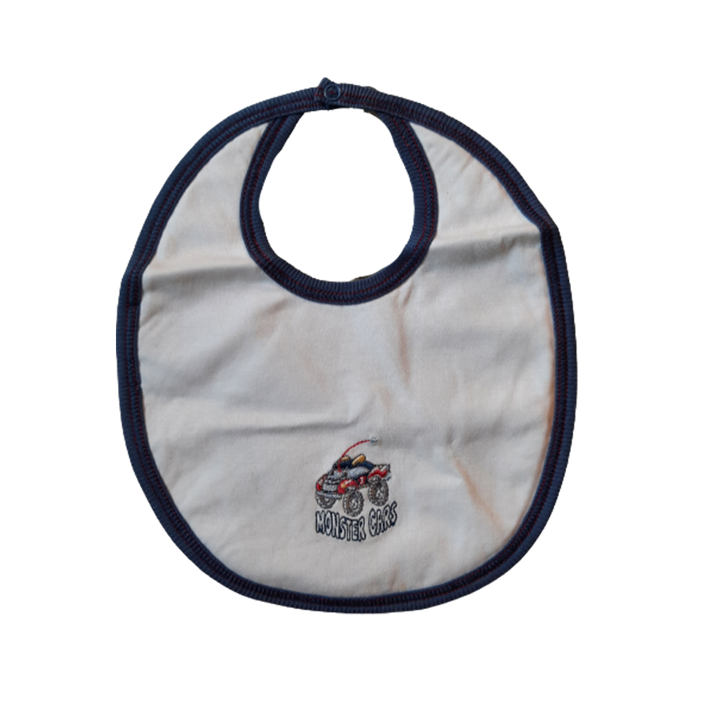 Babero M Monster Cars C/Impermeable Blanco Azul