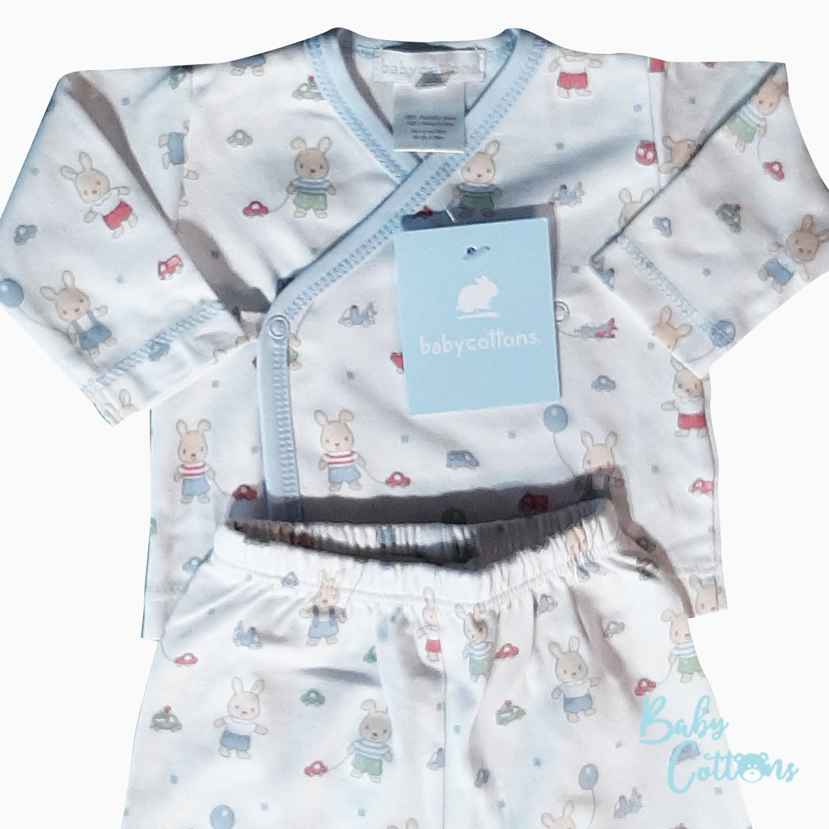 Pijama Babycottons Set Bunnies Batita ML Ranita C/Pie Blanco Celeste