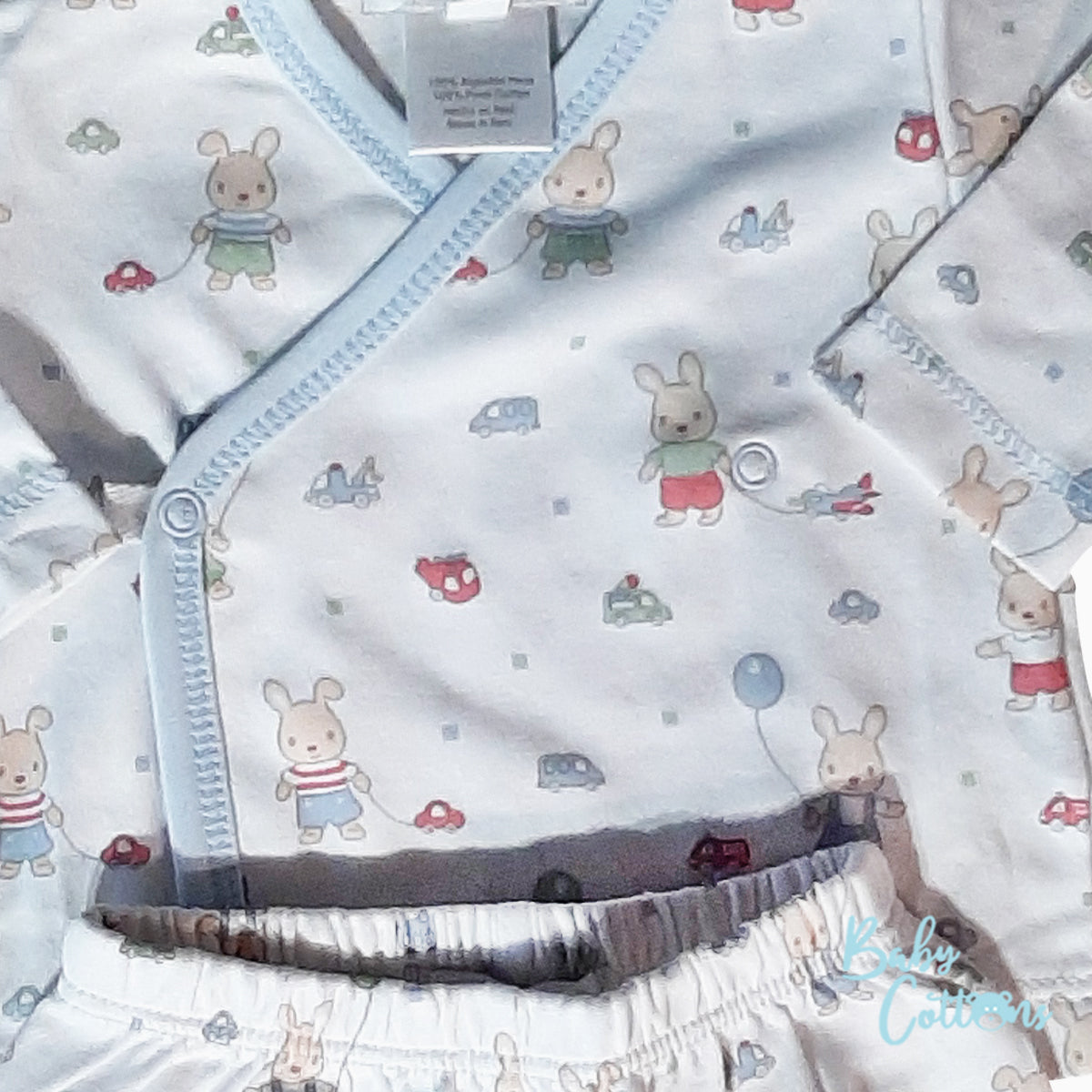 Pijama Babycottons Set Bunnies Batita ML Ranita C/Pie Blanco Celeste