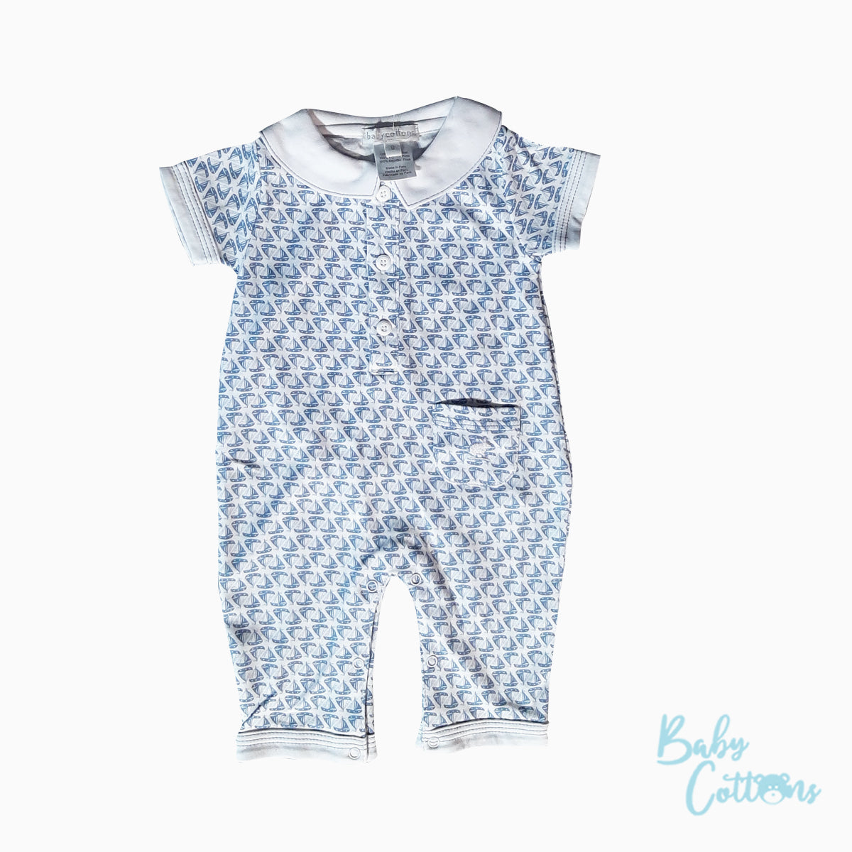 Enterito Babycottons MC PL Bateau Blanco Celeste