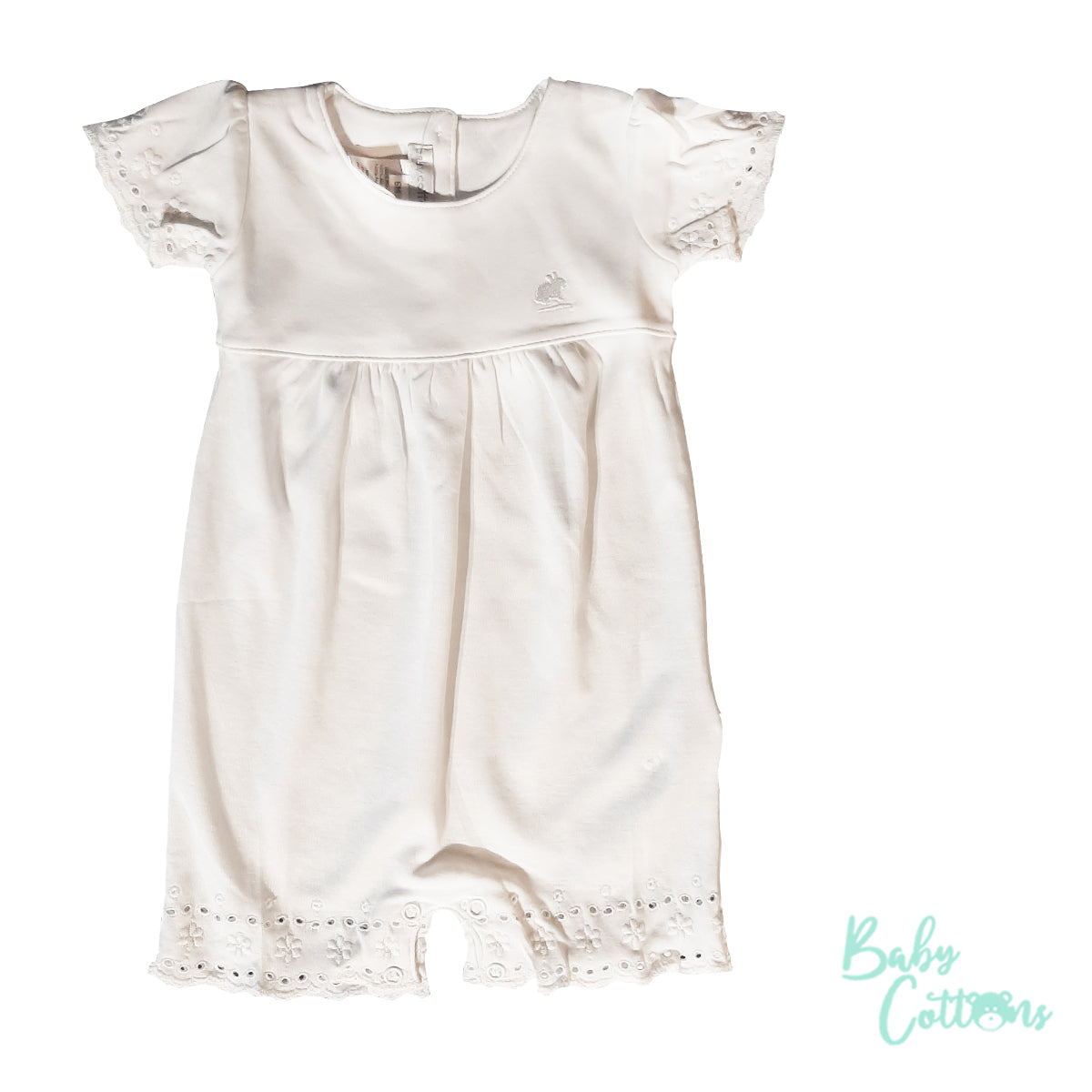 Enterito Babycottons Broderie Pima MC Blanco