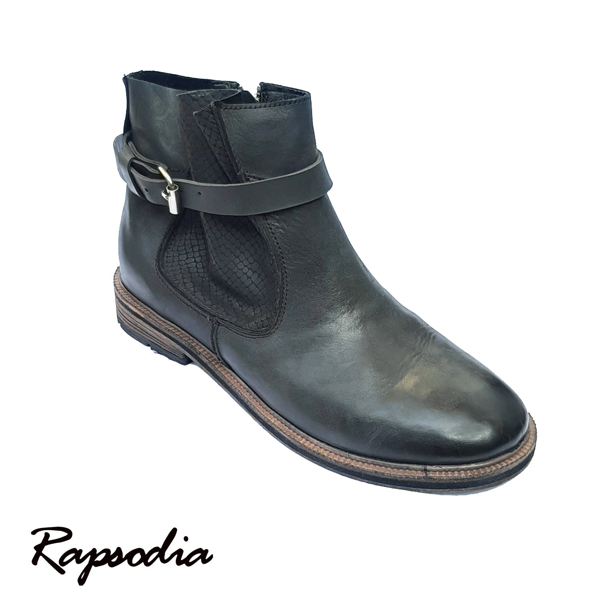 Botas Rapsodia Canelo Cuero Negro Bajas