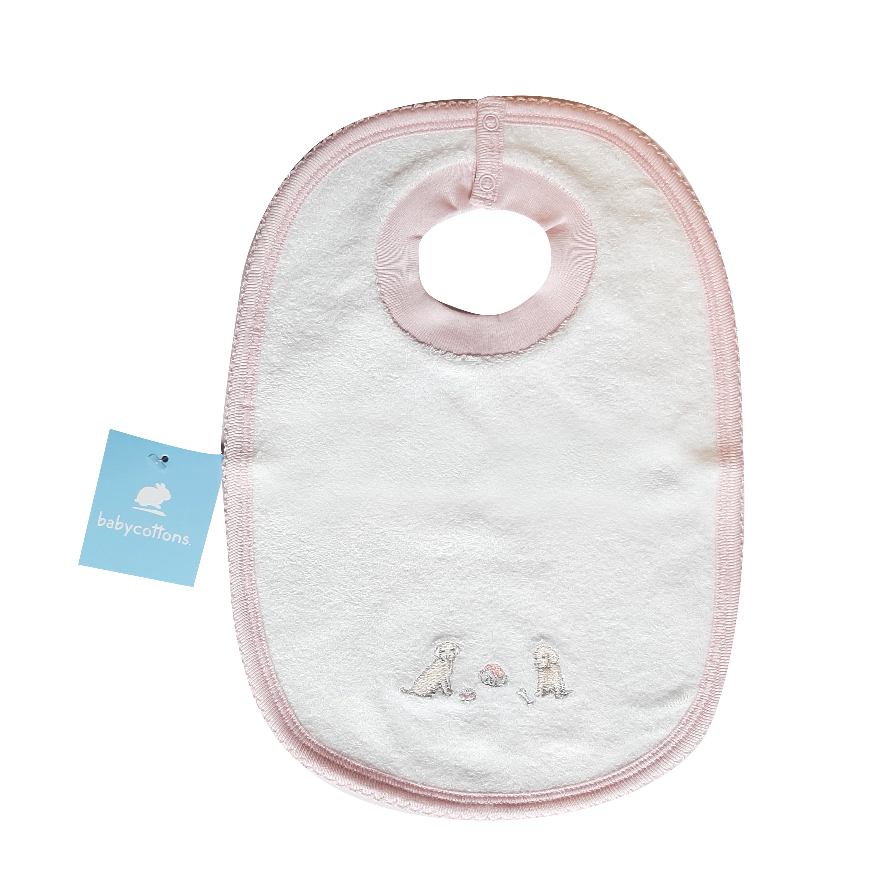 Babero Babycottons Comer Labrador Lara Blanco Rosa