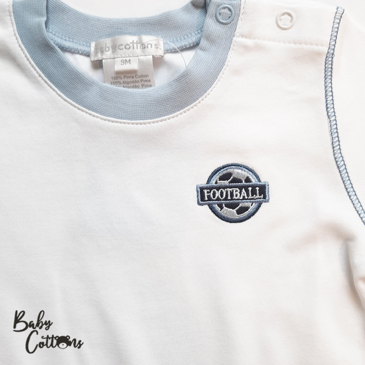 Body Babycottons T-Shirt Football MC Blanco Azulino