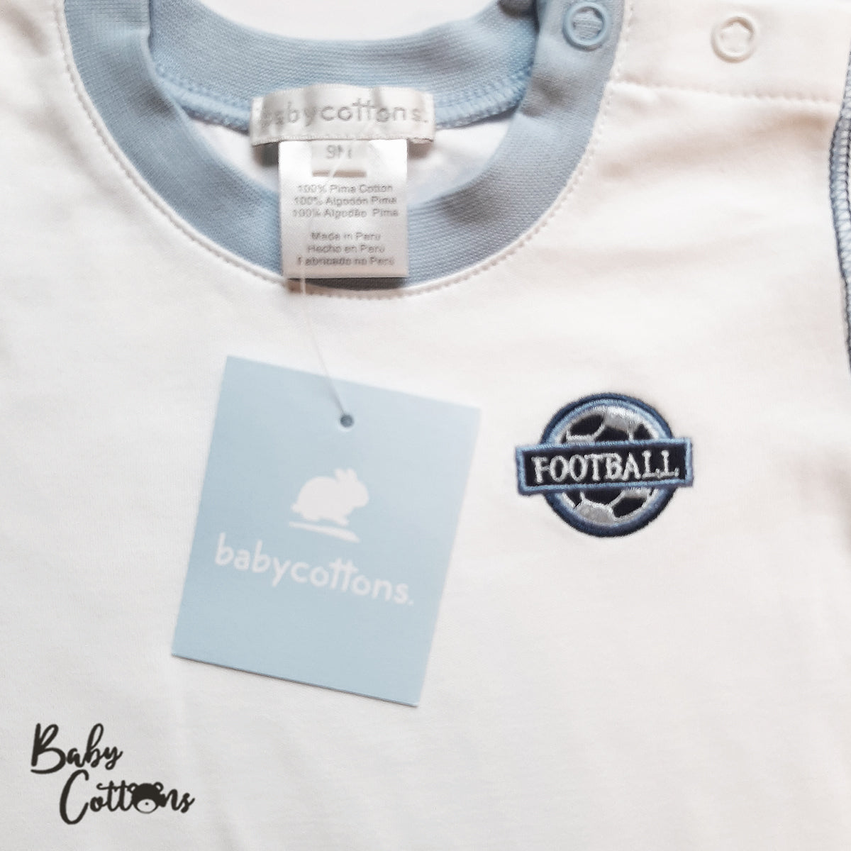 Body Babycottons T-Shirt Football MC Blanco Azulino