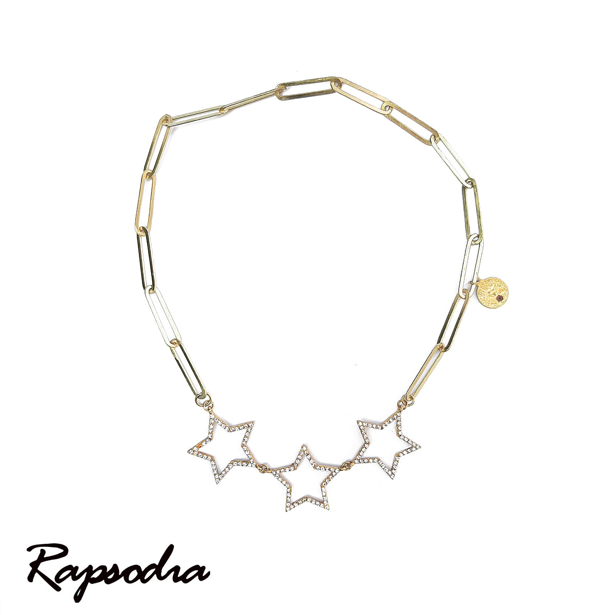 Collar Largo Dorado Rapsodia Tres Estrellas Doradas