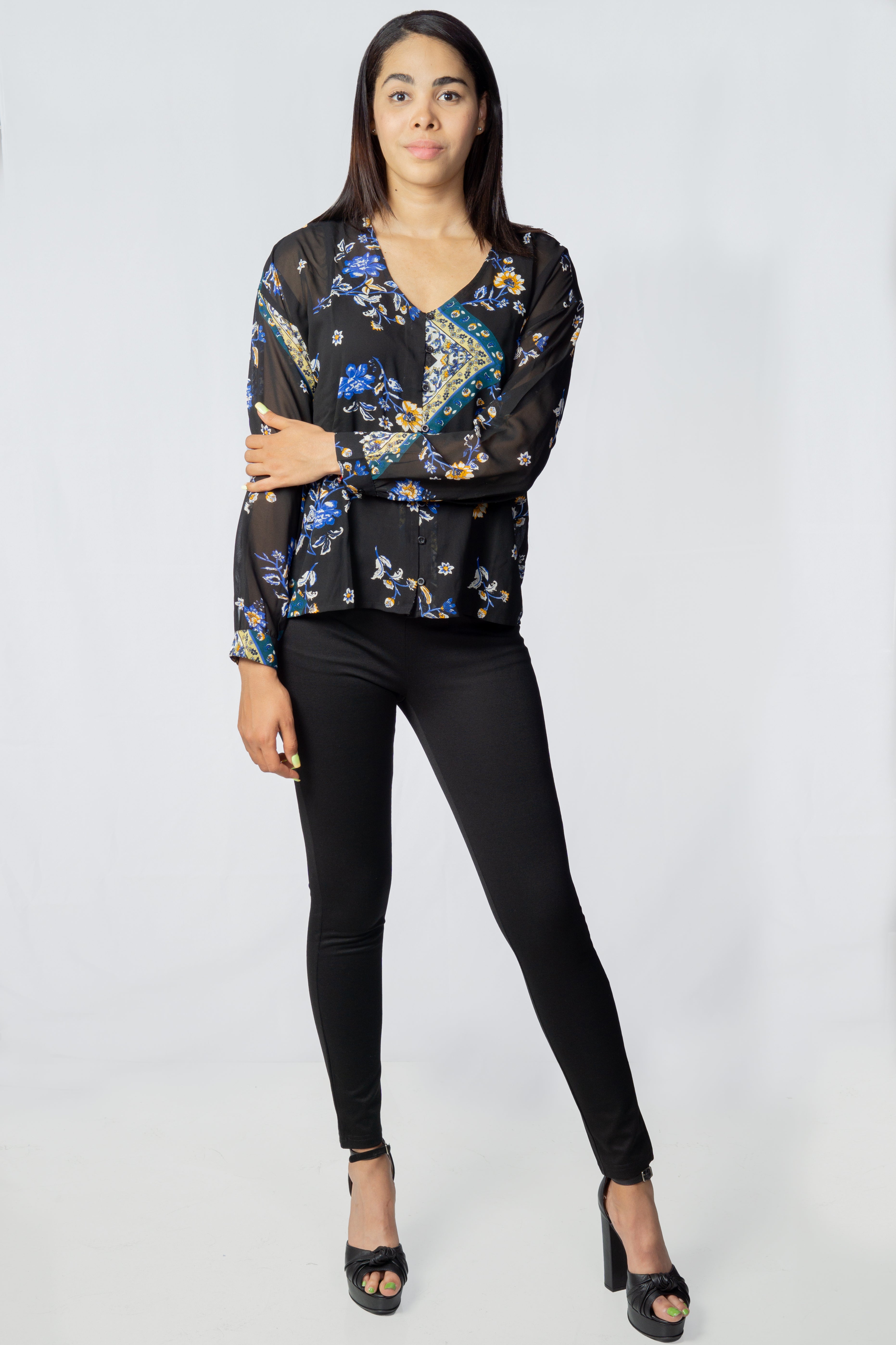 Blusa Only Onlnina L/S V-Neck Negro Denim