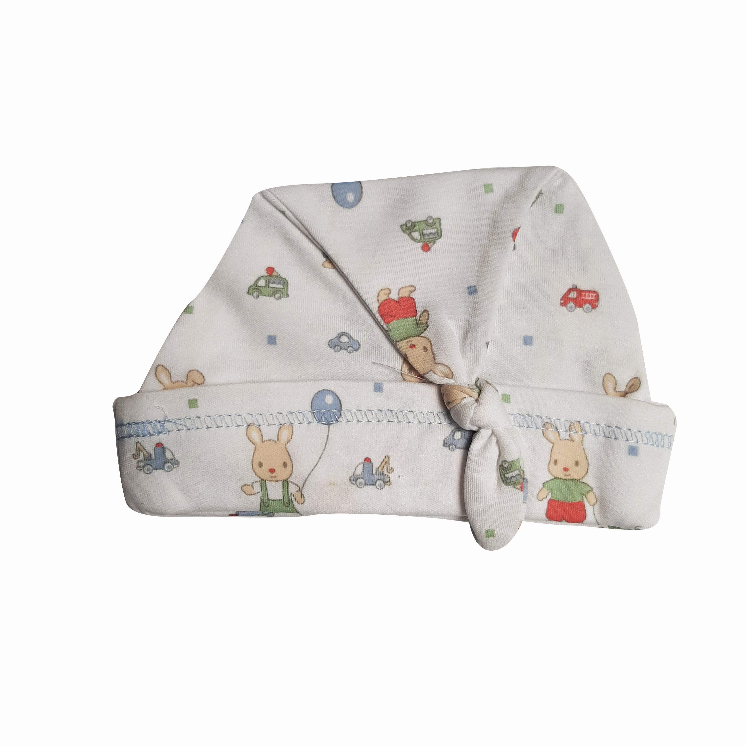 Gorro Babycottons C/nudo Bunnies Blanco Celeste