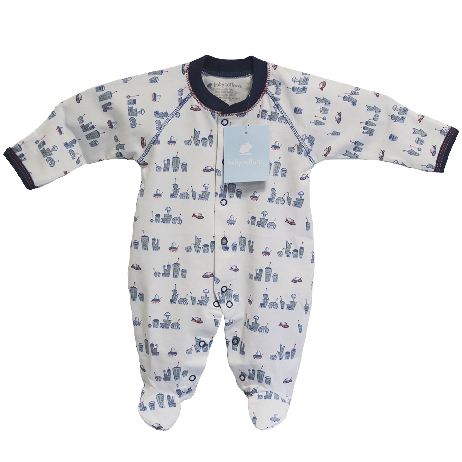 Enterito Babycottons Footie Basic ML Future Blanco Azul