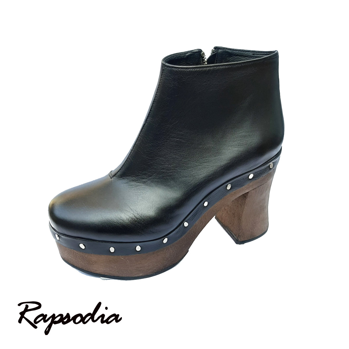 BOTAS RAPSODIA EARL CUERO NEGRO CON MADERA
