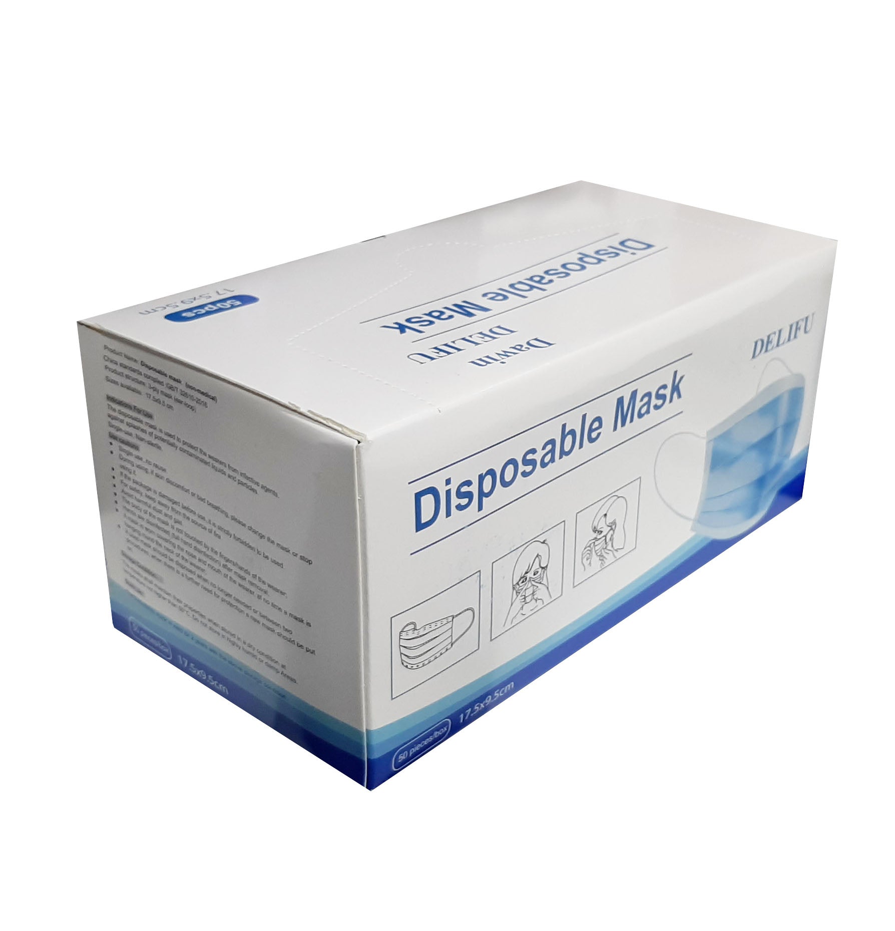 Mascarilla 3 pliegos Desechables Delifu 50 Unidades en Caja