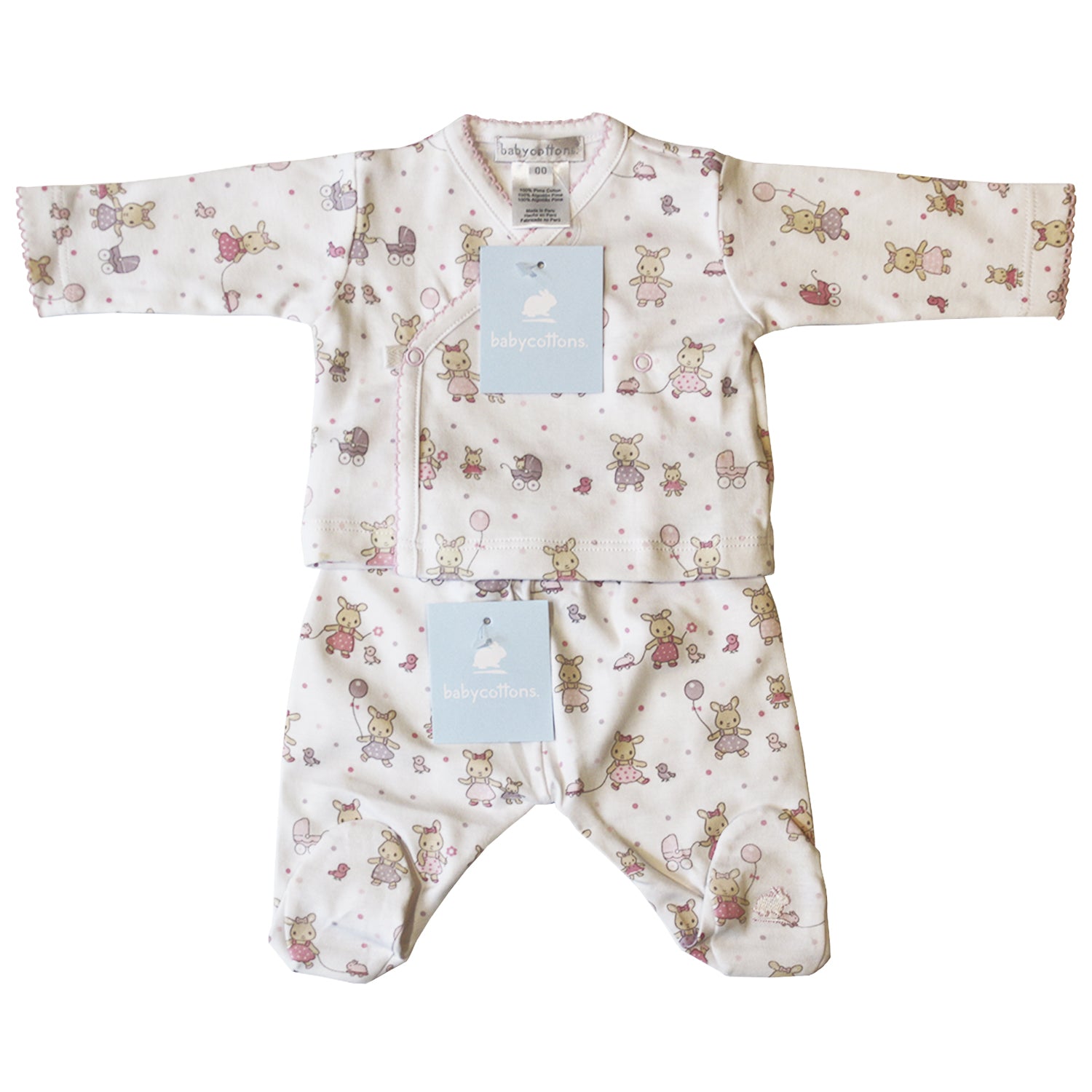 Pijama Babycottons Set Bunnies Batita ML Ranita C/Pie Blanco Celeste
