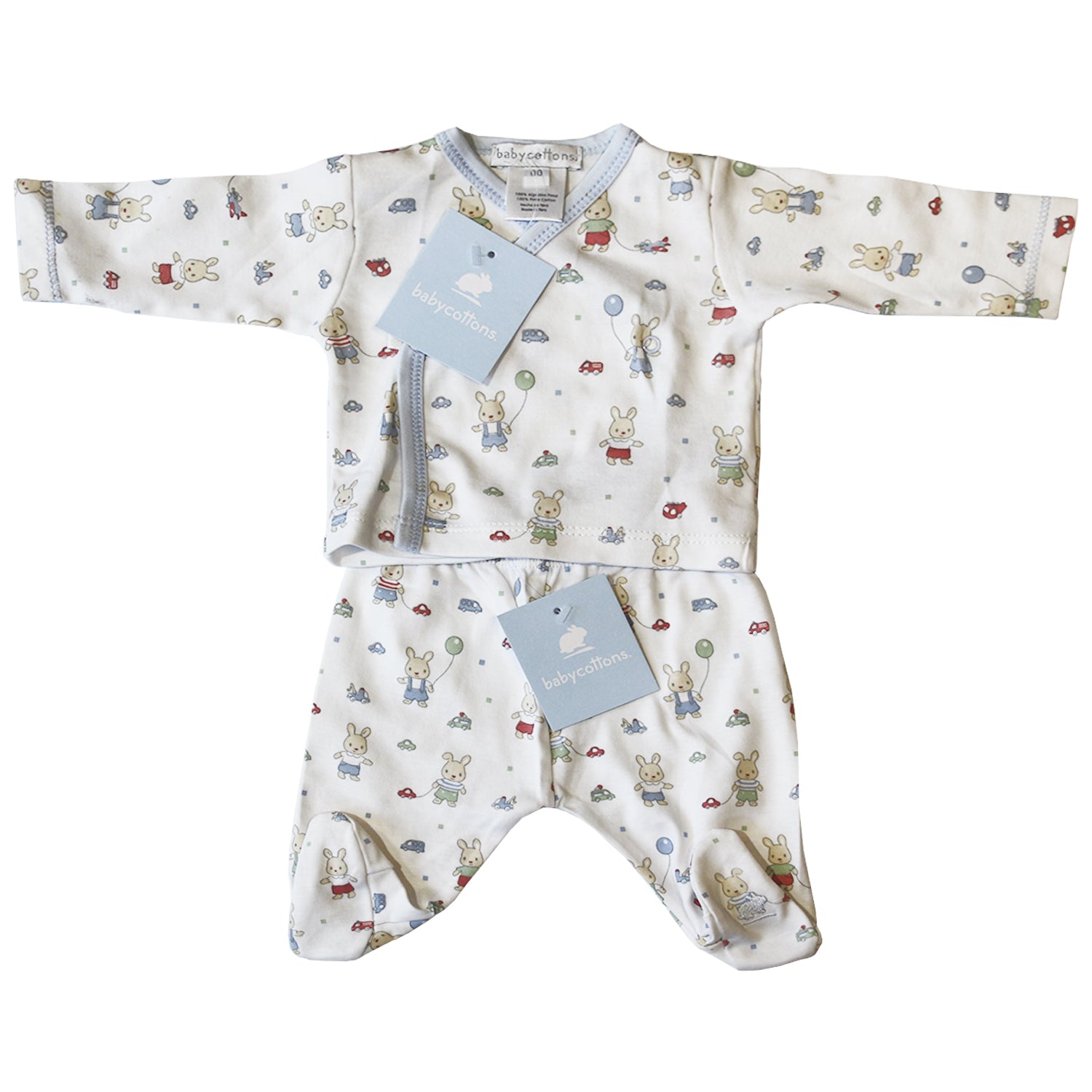 Set Babycottons Bunnies Batita ML Ranita C/pie Blanco Celeste
