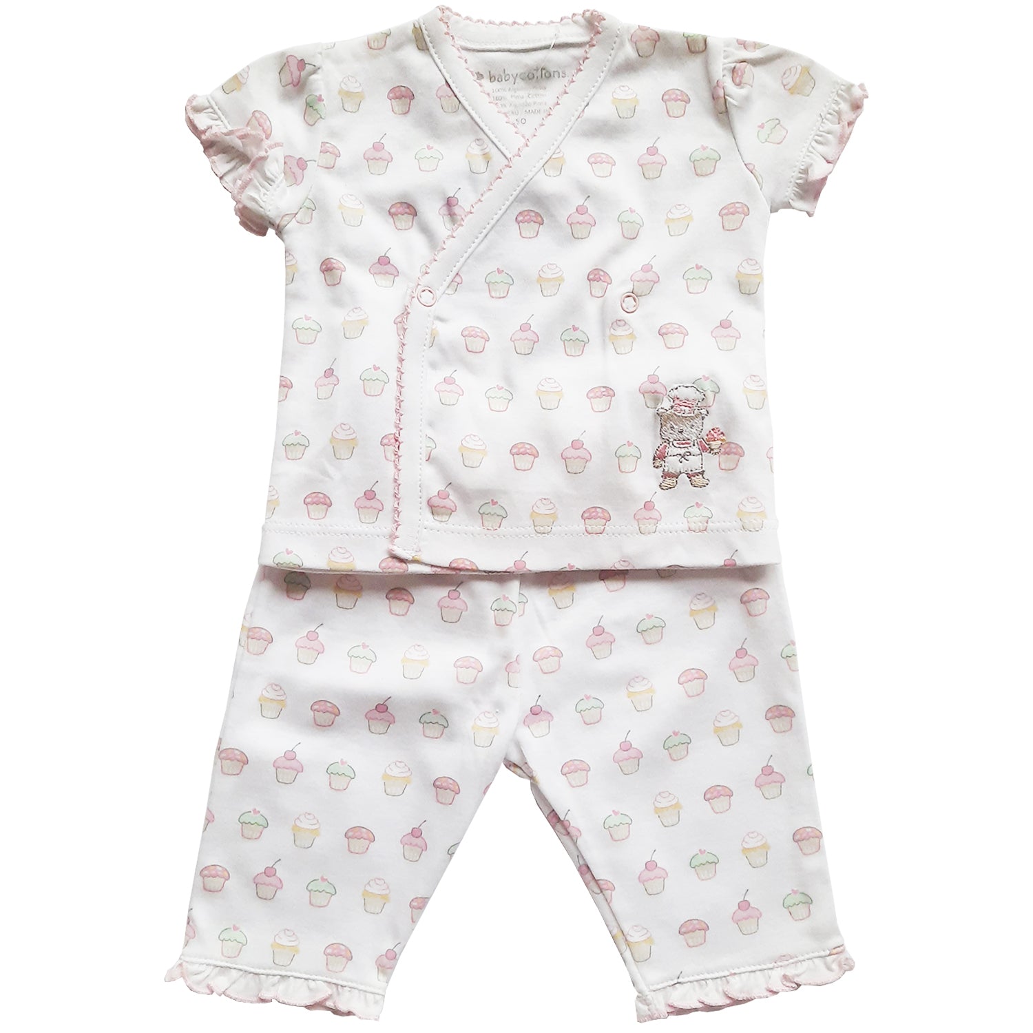 Pijama Babycottons Cupcakes Batita MC y Ranita S/Pie Blanco Rosa
