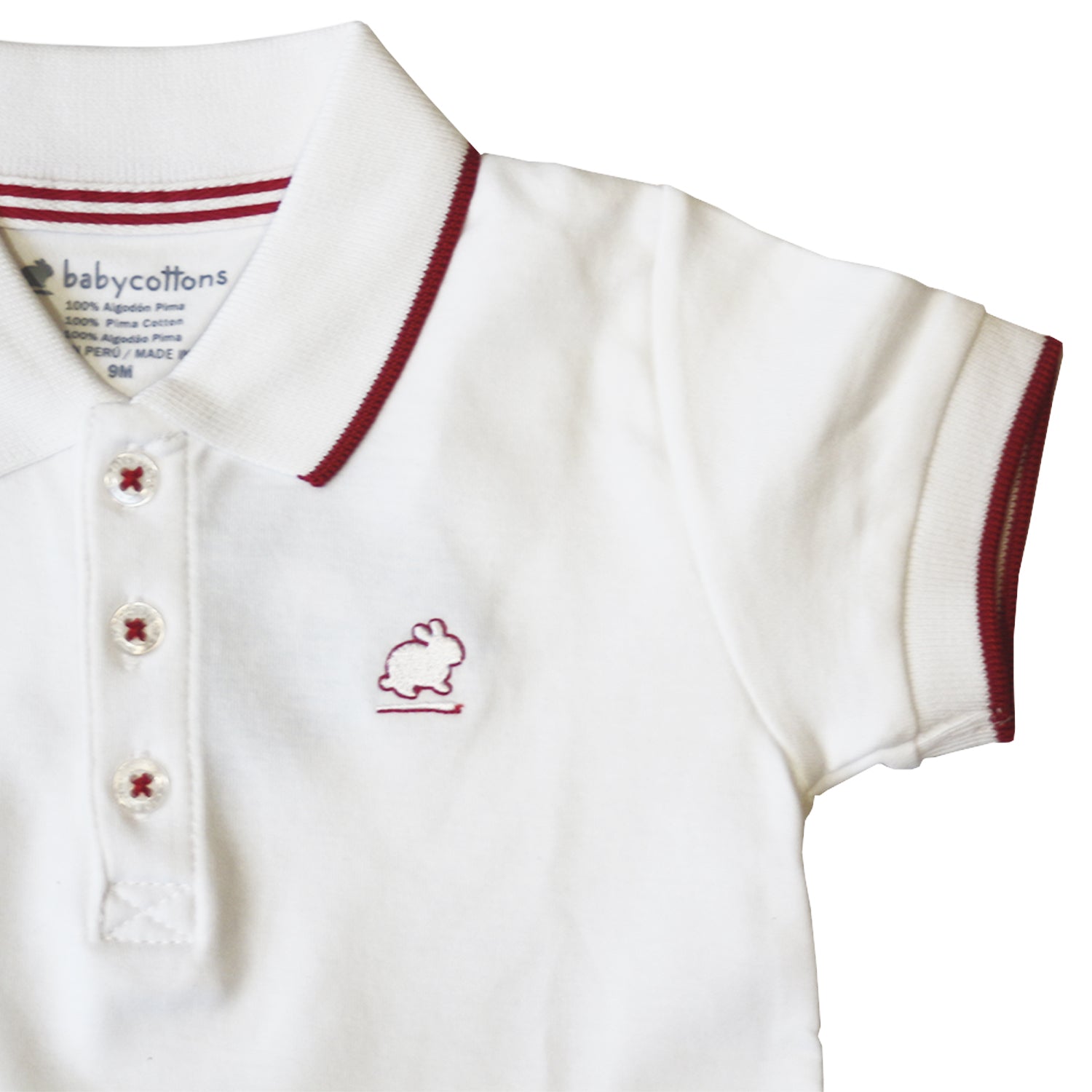 Body Babycottons C/Polo Vivo MC Pima Blanco Rojo