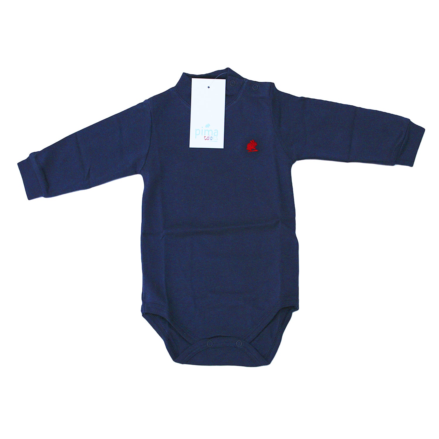 Body Babycottons Polera Pima Azul Logo Rojo