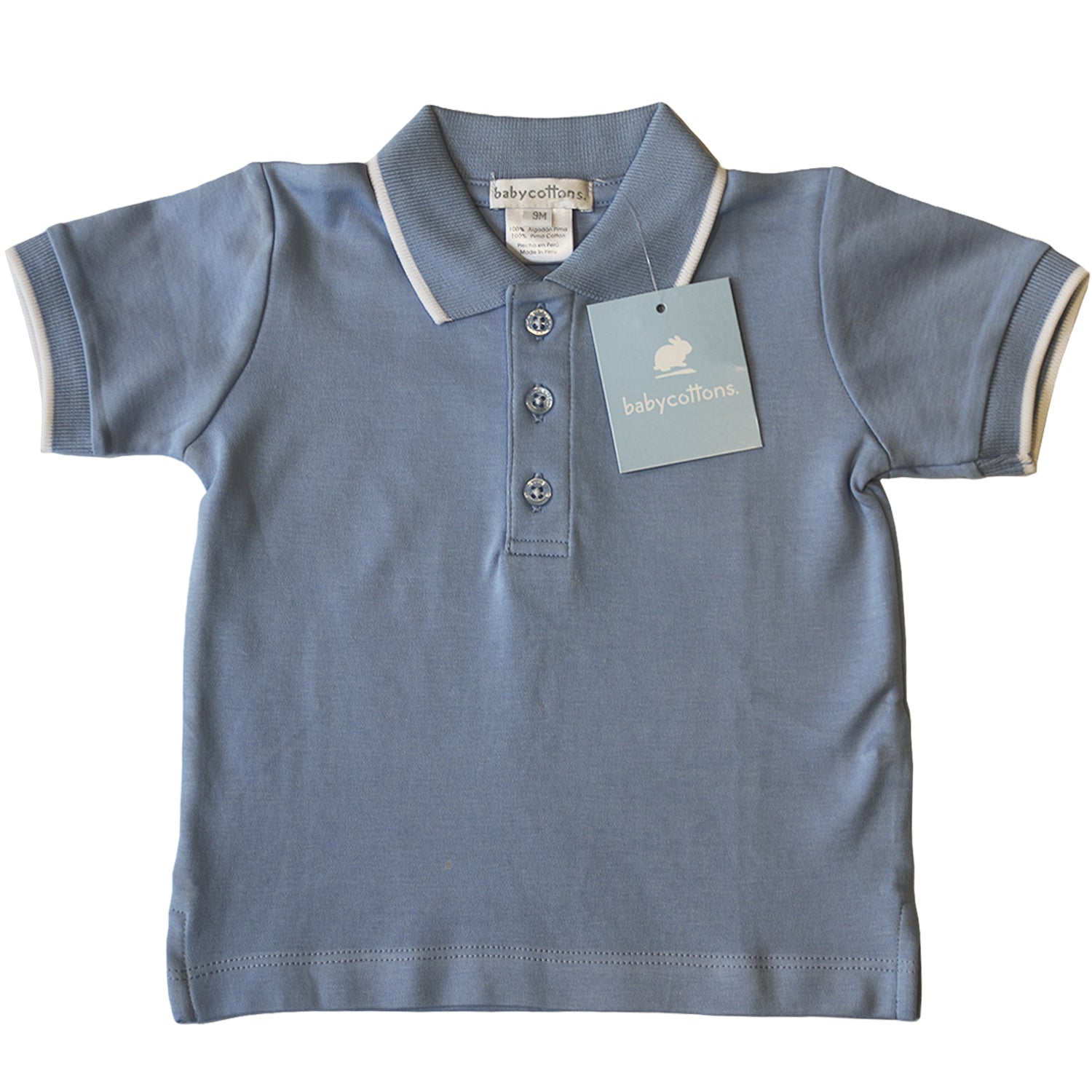 Remera Babycottons C/Polo C/Vivo MC Pima Azulino