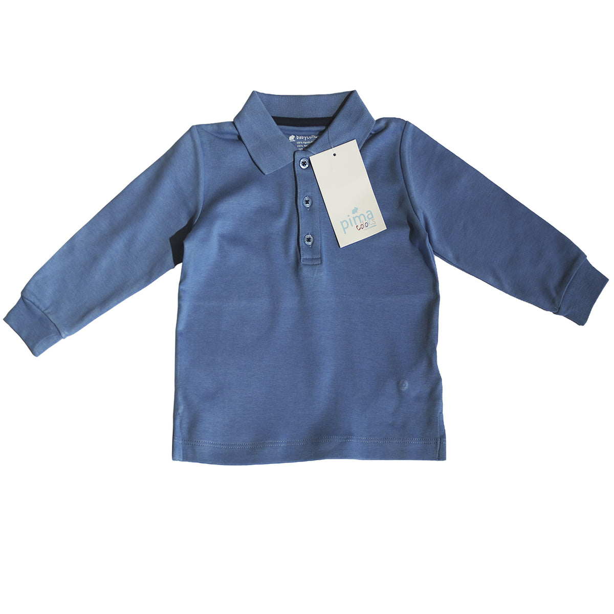 Remera Babycottons C/Polo ML Pima Azul Francia