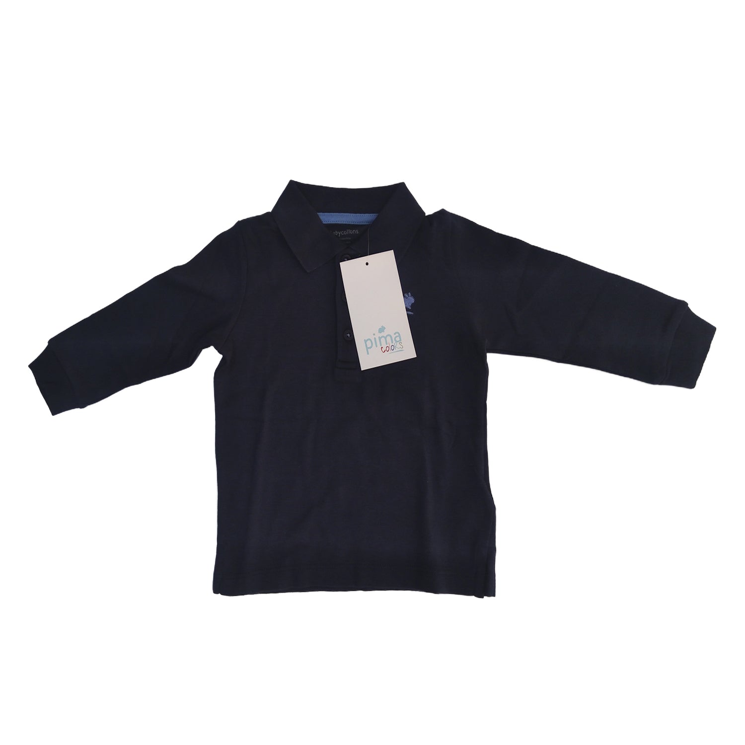 Polera Babycottons C/Polo ML Azul Navay Logo Azul Claro