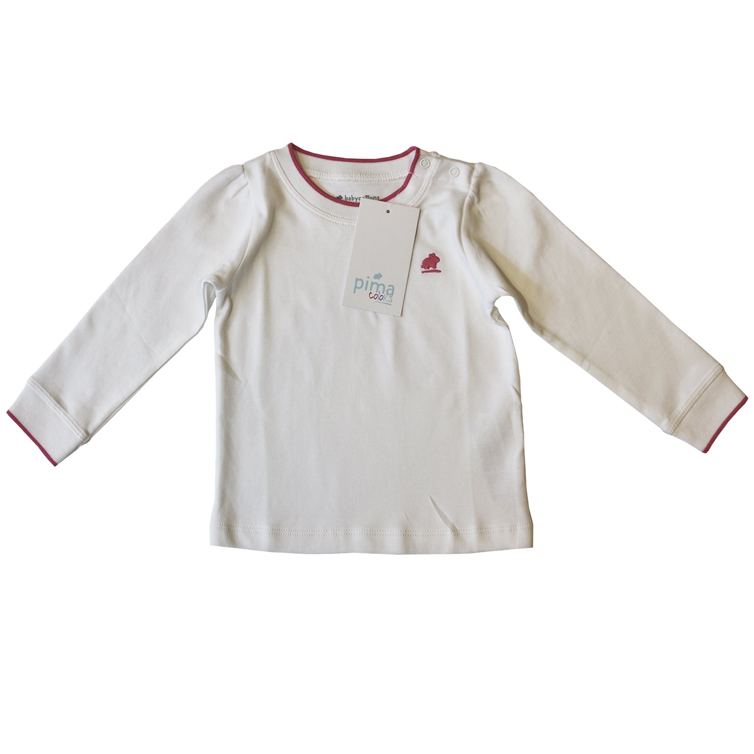 Camiseta Babycottons ML C/vivo Pima Blanco Fucsia