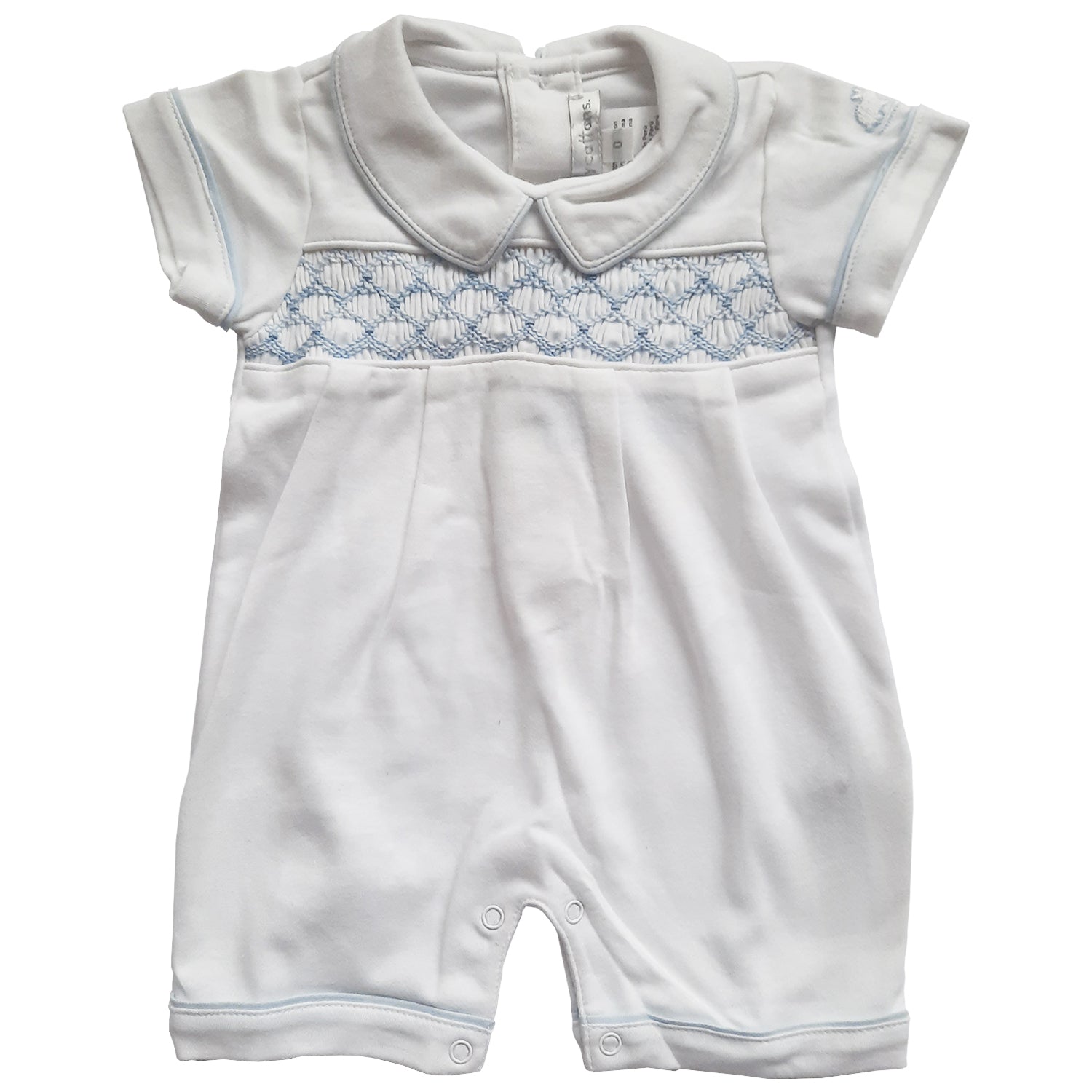 Enterito Babycottons Smock MC Blanco Celeste