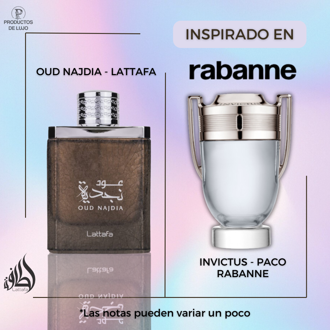 Oud Najdia 100Ml Unisex Edp Lattafa Perfume- Inspirado en Invictus Rabanne