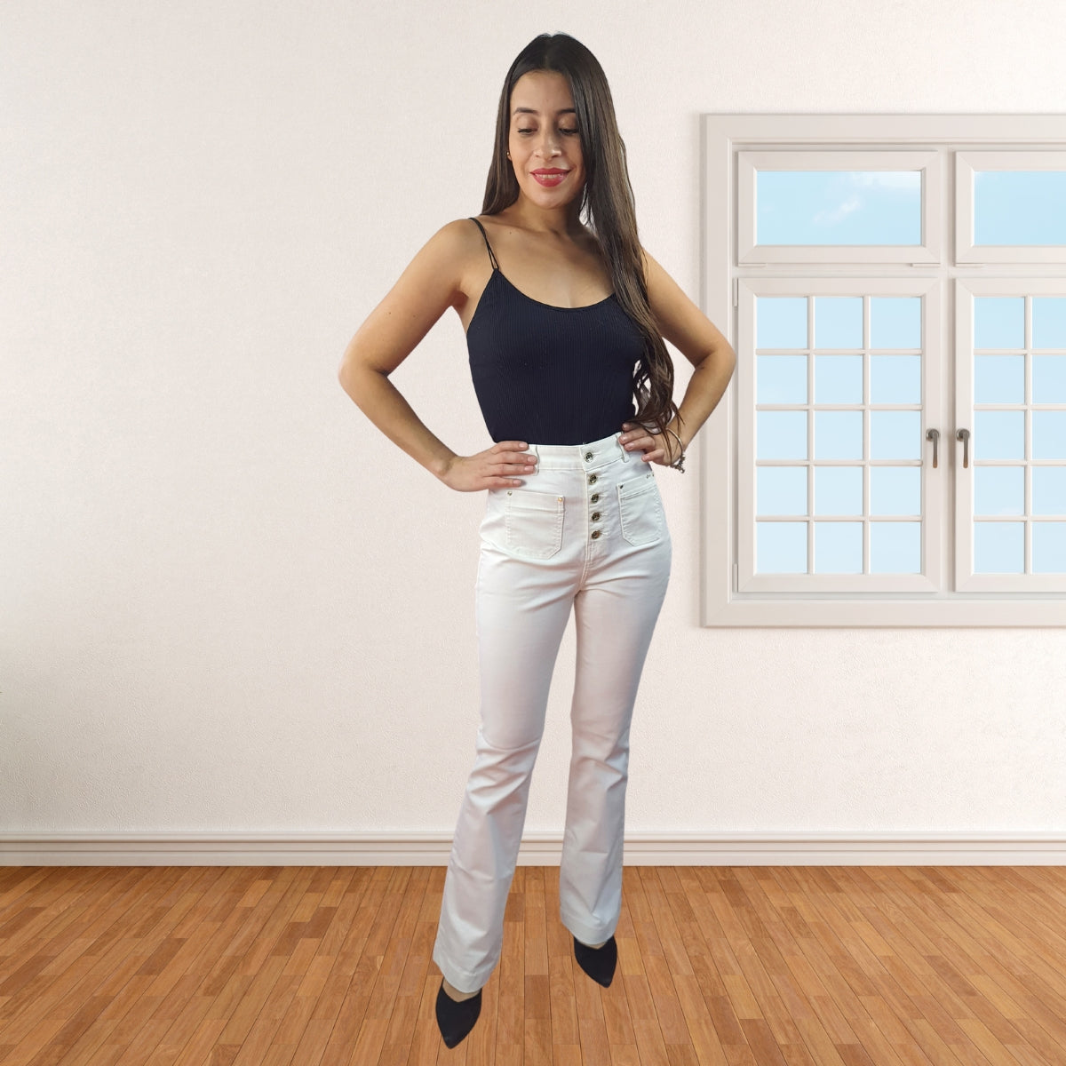 Jeans Vero Moda Blanco Style SKY HIGH WAIST SLIM BOOTCUT JEANS(BN-EC-