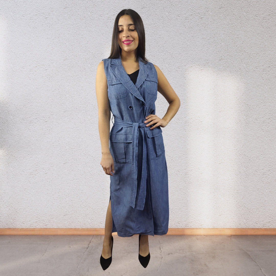 Vestido Vero Moda Azul Style TURN DENIM LONG WAISTCOAT(NE-EC-2)