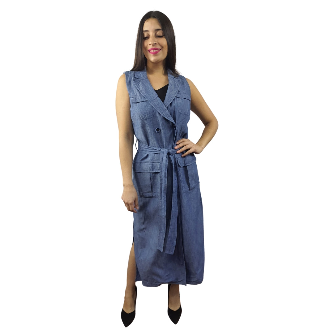 Vestido Vero Moda Azul Style TURN DENIM LONG WAISTCOAT(NE-EC-2)