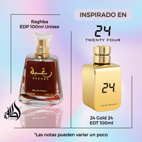 Raghba Lattafa Edp 100ML+50ML Deo Unisex- Inspirado en 24 Gold 24