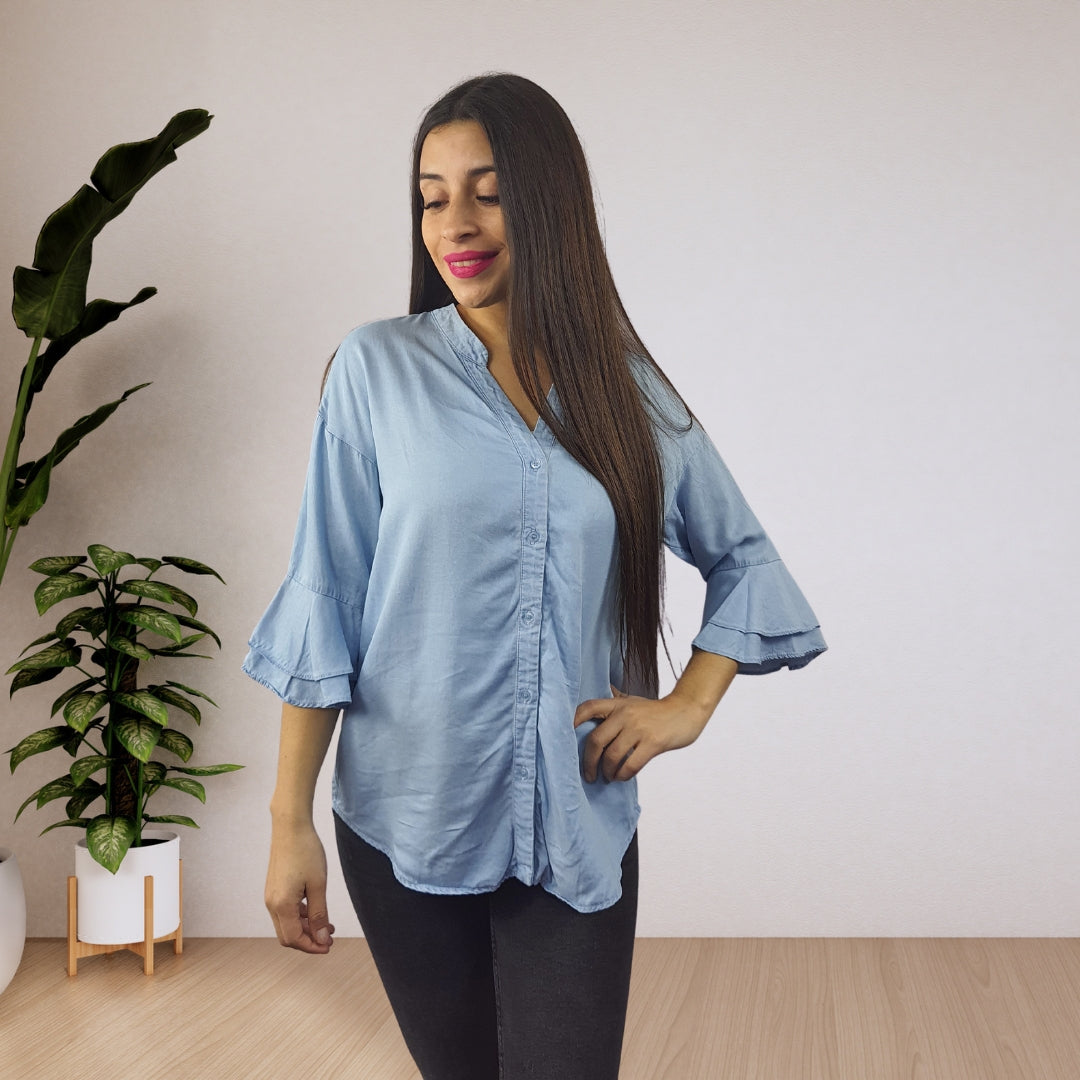 Blusa Vero Moda Azul Claro Style BEER 3/4 DENIM SHIRT(NN)