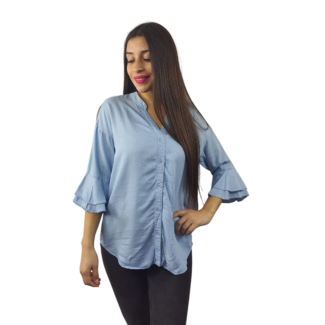 Blusa Vero Moda Azul Claro Style BEER 3/4 DENIM SHIRT(NN)