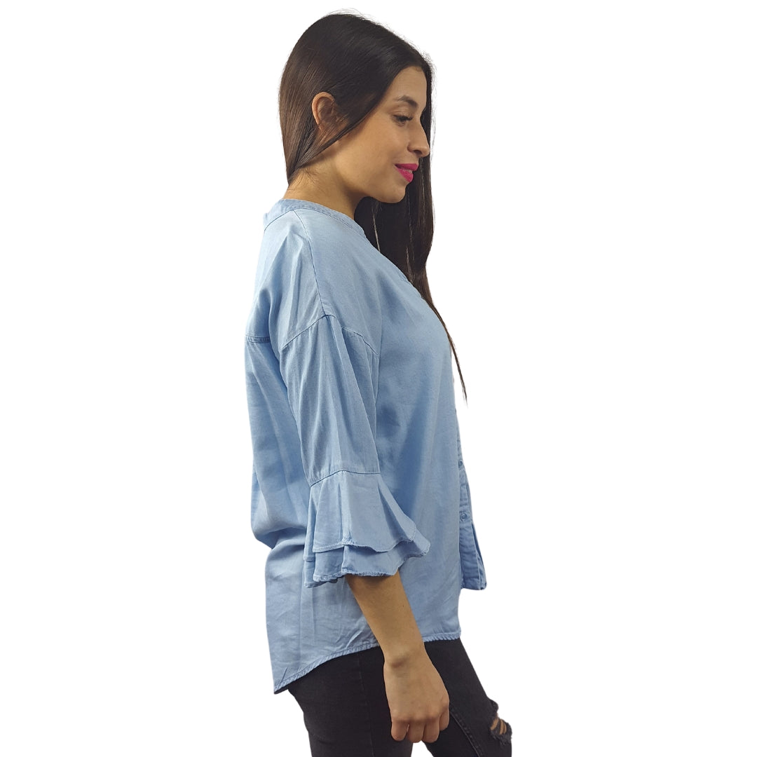 Blusa Vero Moda Azul Claro Style BEER 3/4 DENIM SHIRT(NN)