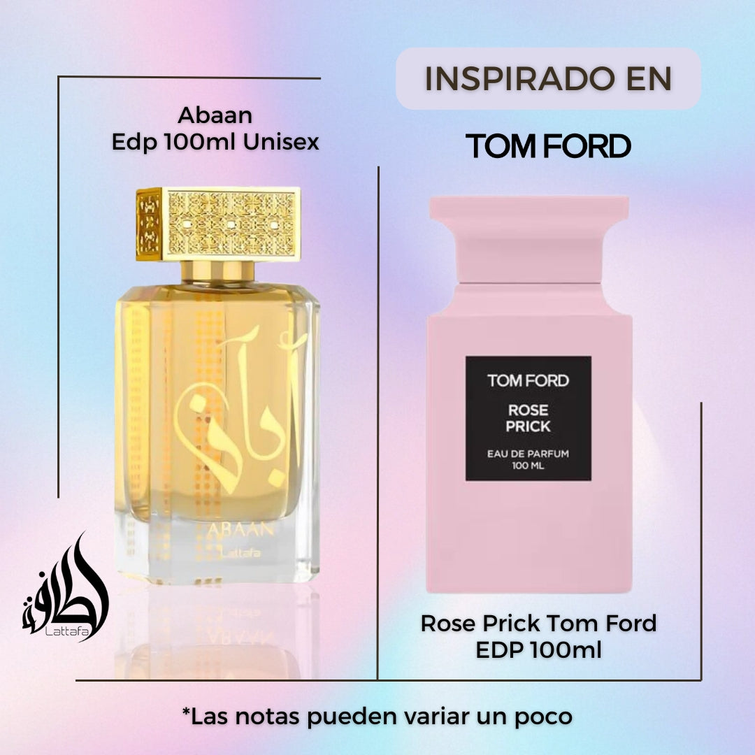 Abaan Lattafa Edp 100ML Unisex- Inspirado en Rose Prick de Tom Ford