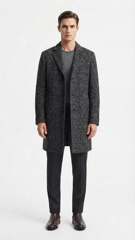 Abrigo Lana Selected Gris Jaspeado Hombre