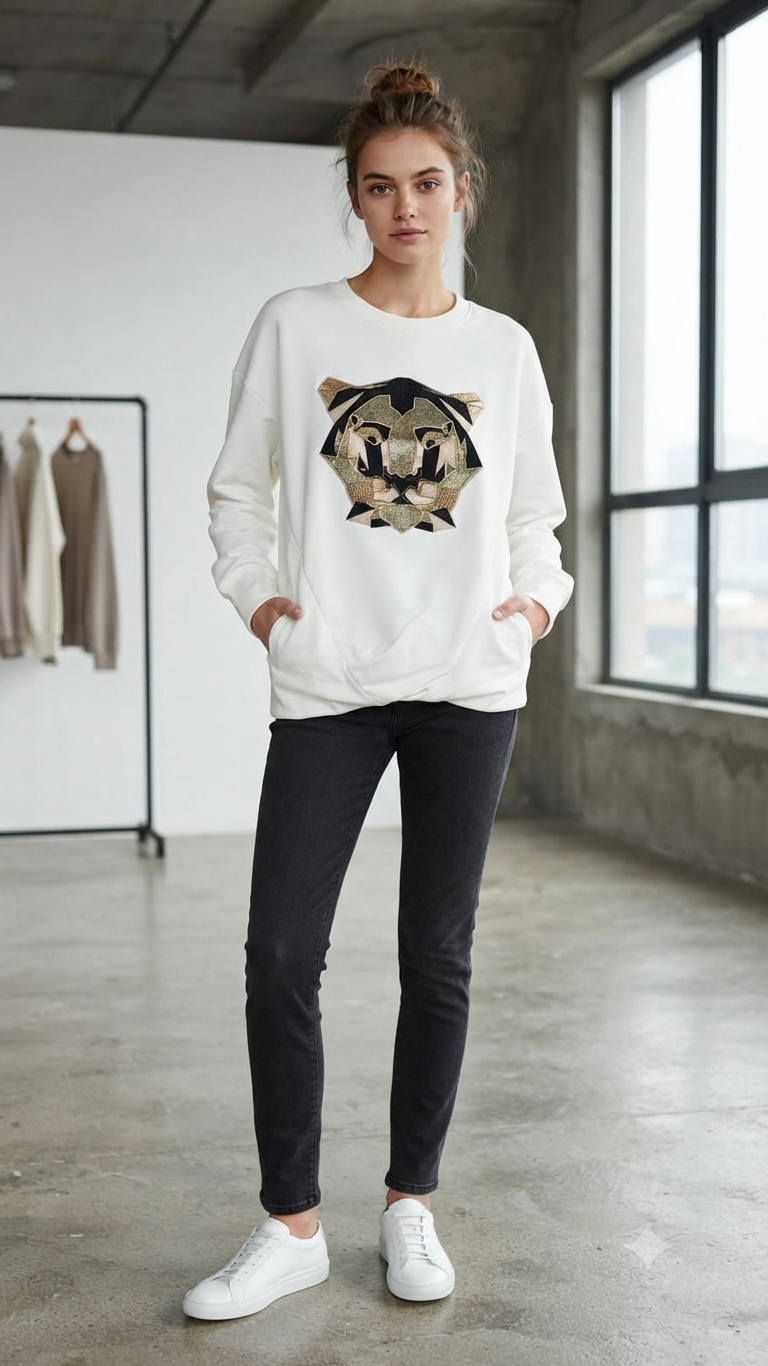 Sudadera Blanca Tigre Only Mujer 0891
