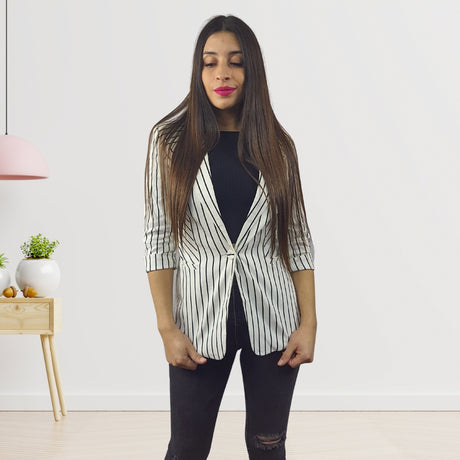 Blazer Vero Moda Blanco y Negro Style OLIVIA 3/4 BLAZER(PM-ET-1)