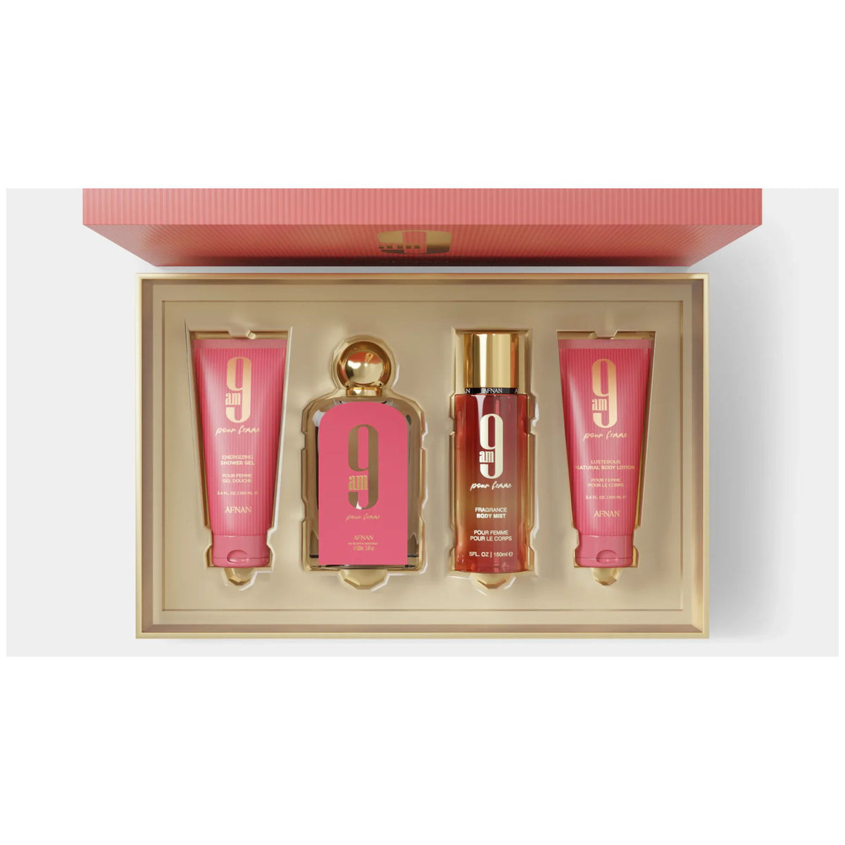 Estuche Afnan 9 Am  Pour Femme Edp 100Ml + S/G 100Ml +B/L 100Ml + Colonia 150Ml Mujer