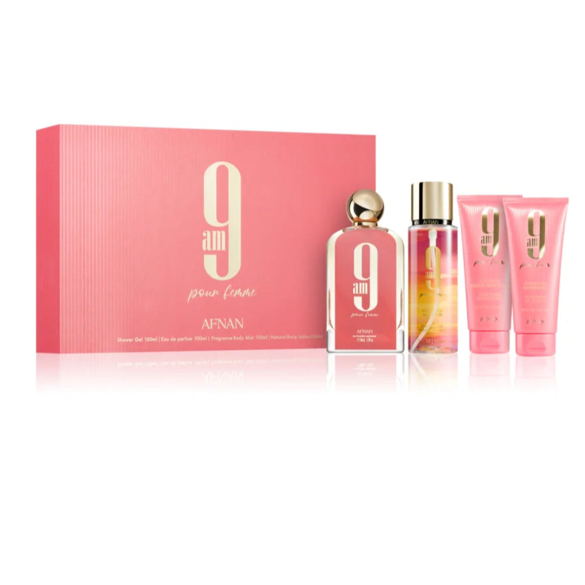 Estuche Afnan 9 Am  Pour Femme Edp 100Ml + S/G 100Ml +B/L 100Ml + Colonia 150Ml Mujer