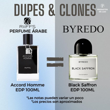 Accord Homme Edp 100Ml Hombre Riiffs- Inspirado en BYREDO BLACK SAFFRON