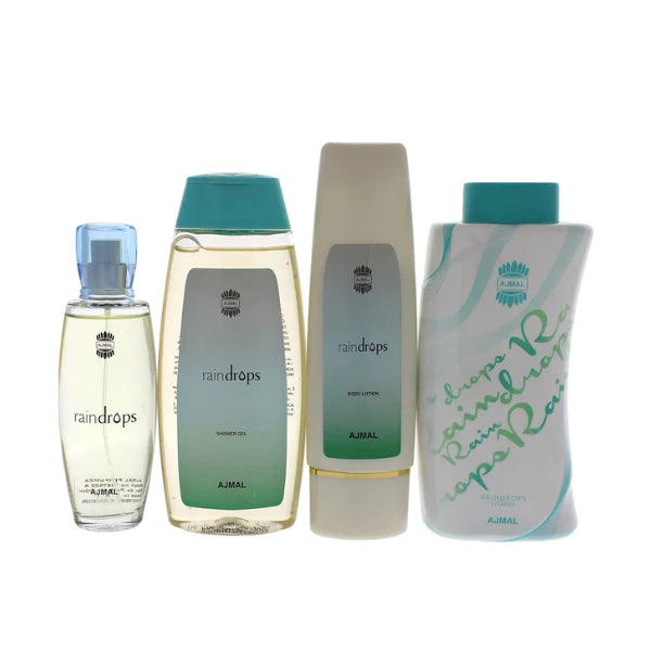 Estuche Rain Drops Ajmal 50ML+200ML S/G+100ML B/L+100g Body Powder Mujer