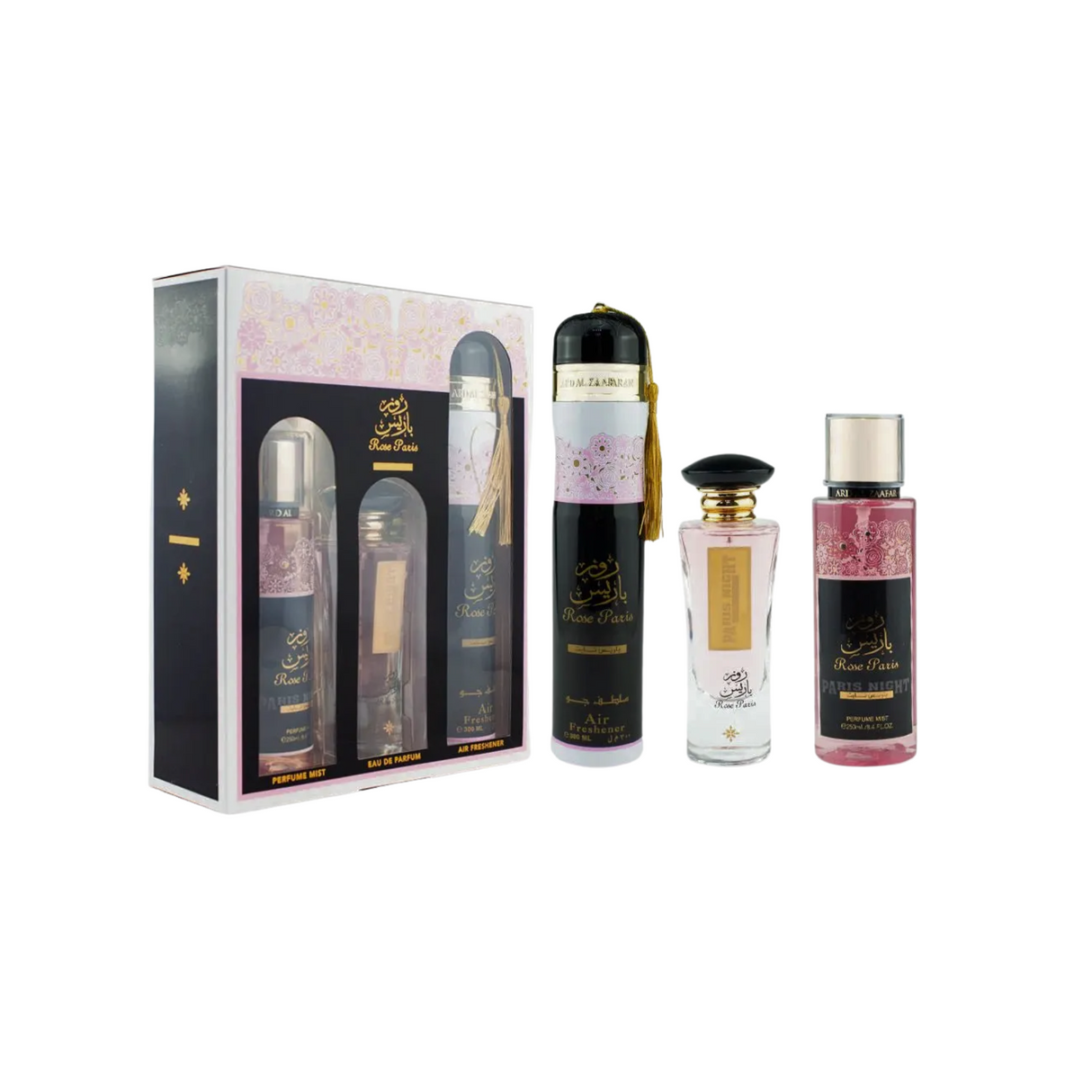 Estuche Rose Paris Night Collection Ard Al Zaafaran 250Ml + 300Ml Air Freshner Edp 100Ml Mujer