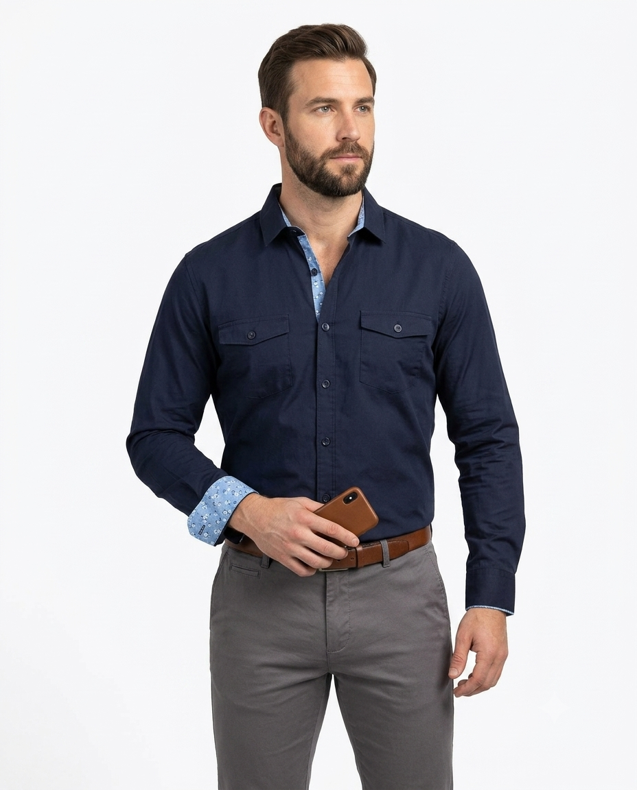Camisa  Selected Azul Hombre 4915