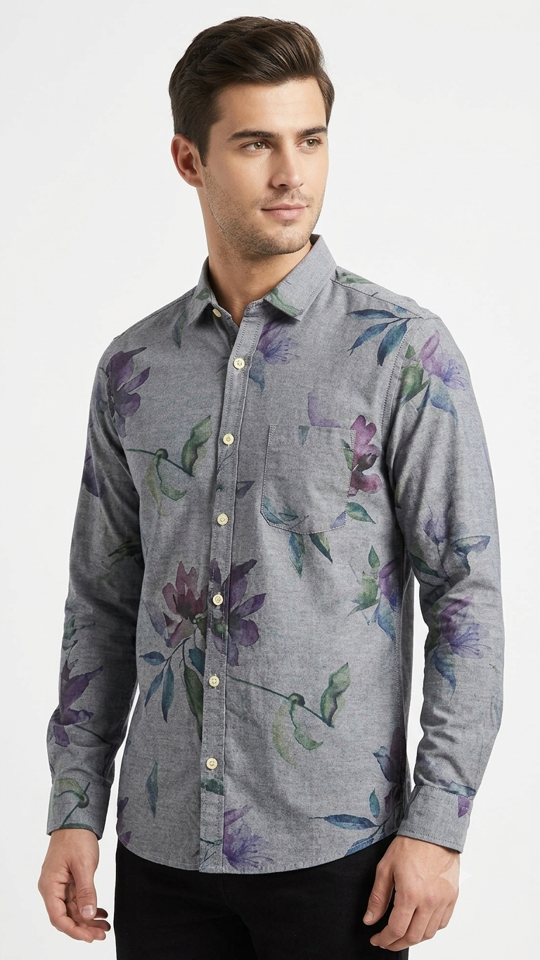 Camisa  Selected Gris Jaspeado Hombre