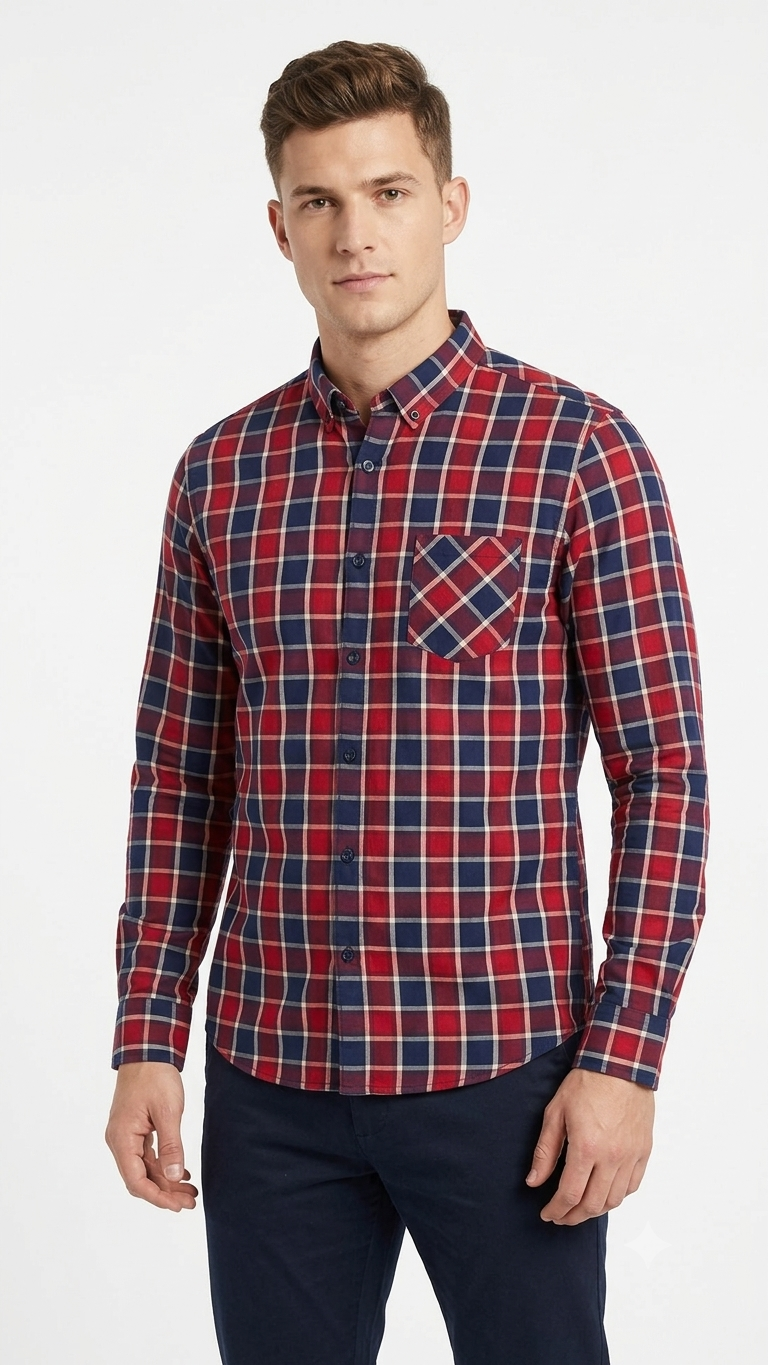 Camisa  Selected Cuadros Blancos y Rojos Hombre 7347