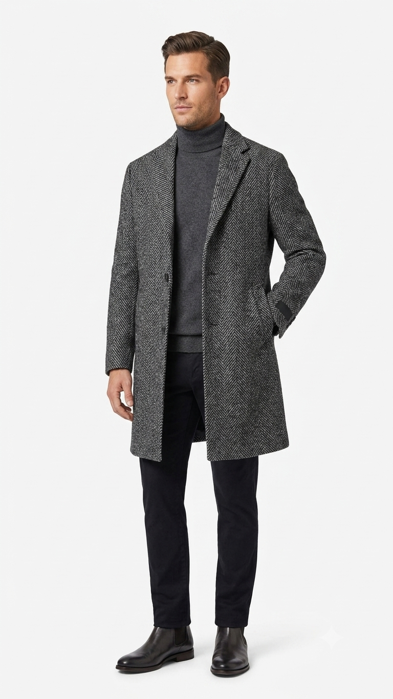 Abrigo Lana Selected Gris Jaspeado Hombre